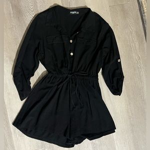 Black long sleeve button down romper
